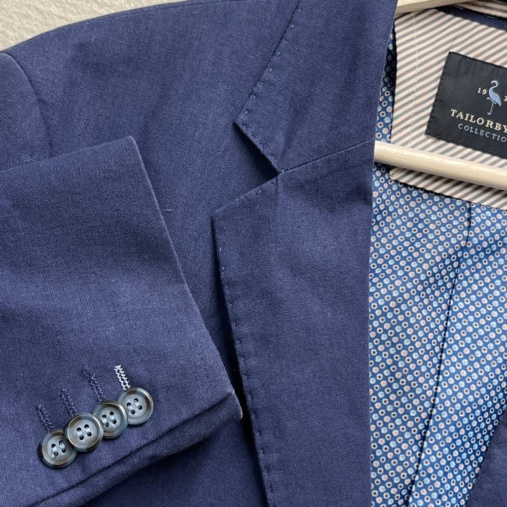 new Tailorbyrd Collection Mens Navy Linen Cotton 2 Button Blazer Sport Coat 40R